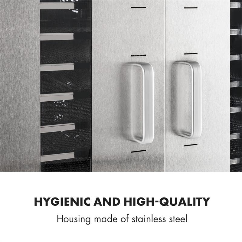 Klarstein Dörrautomat Edelstahl – 4.000-W-Dörrgerät, 48 Edelstahl-Einlegeböden, 30–90 °C, 24-Stunden-Timer, 6 Ventilatoren, 2 Trockenkammern, 50–55 dB, ideal für Obst, Gemüse, Fleisch, Kräuter, Silber