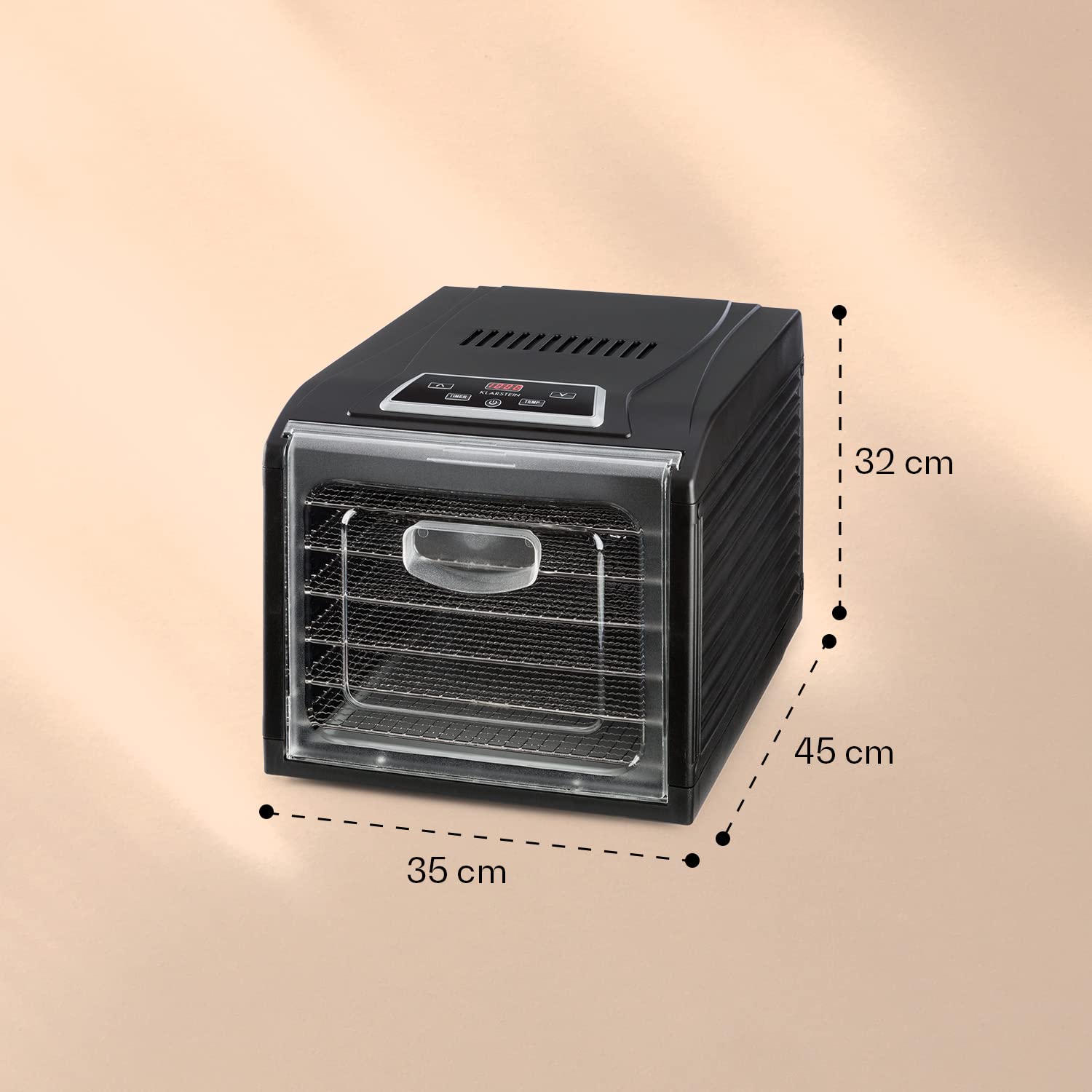 Klarstein Dörrautomat, Dörrgerät, Food Dehydrator, Dörrautomat aus Metall, Dehydrator Food Dryer, 9 Ablagen, 700 Watt, Touch-Display, Timer, Edelstahlheizelement, HotAir Circulation System, Schwarz