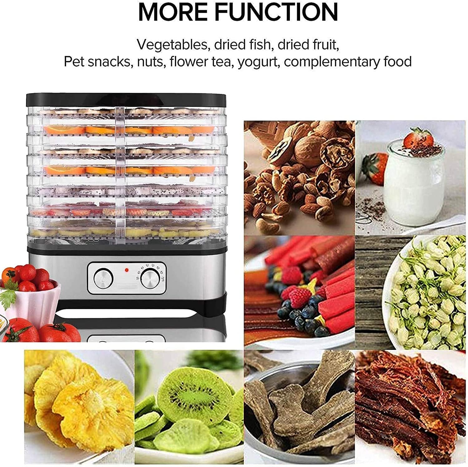 Dehydrator Dehydrator with Temperature Control, 8 Levels Removable Dehydrator, Temperature Control 35-70°C for Meat, Fruits, Vegetables and Nuts, 400 W, Button, BPA-Free