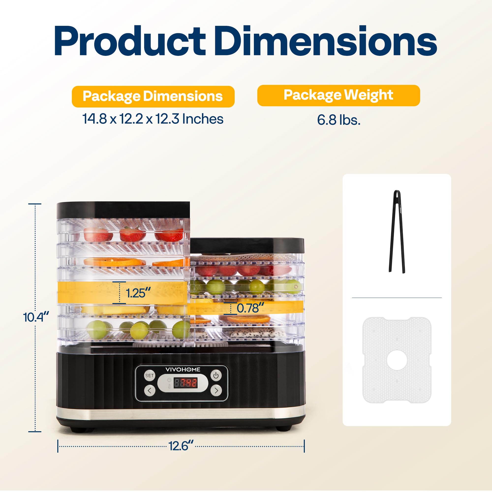 VIVOHOME Dörrautomat mit 8 Einlegefächern 400W BPA frei Dörrgerät mit Temperaturregler von 35°C bis 70°C inkl.72H Timer und Rezept für Fleisch,Obst,Haustier-Leckereiene