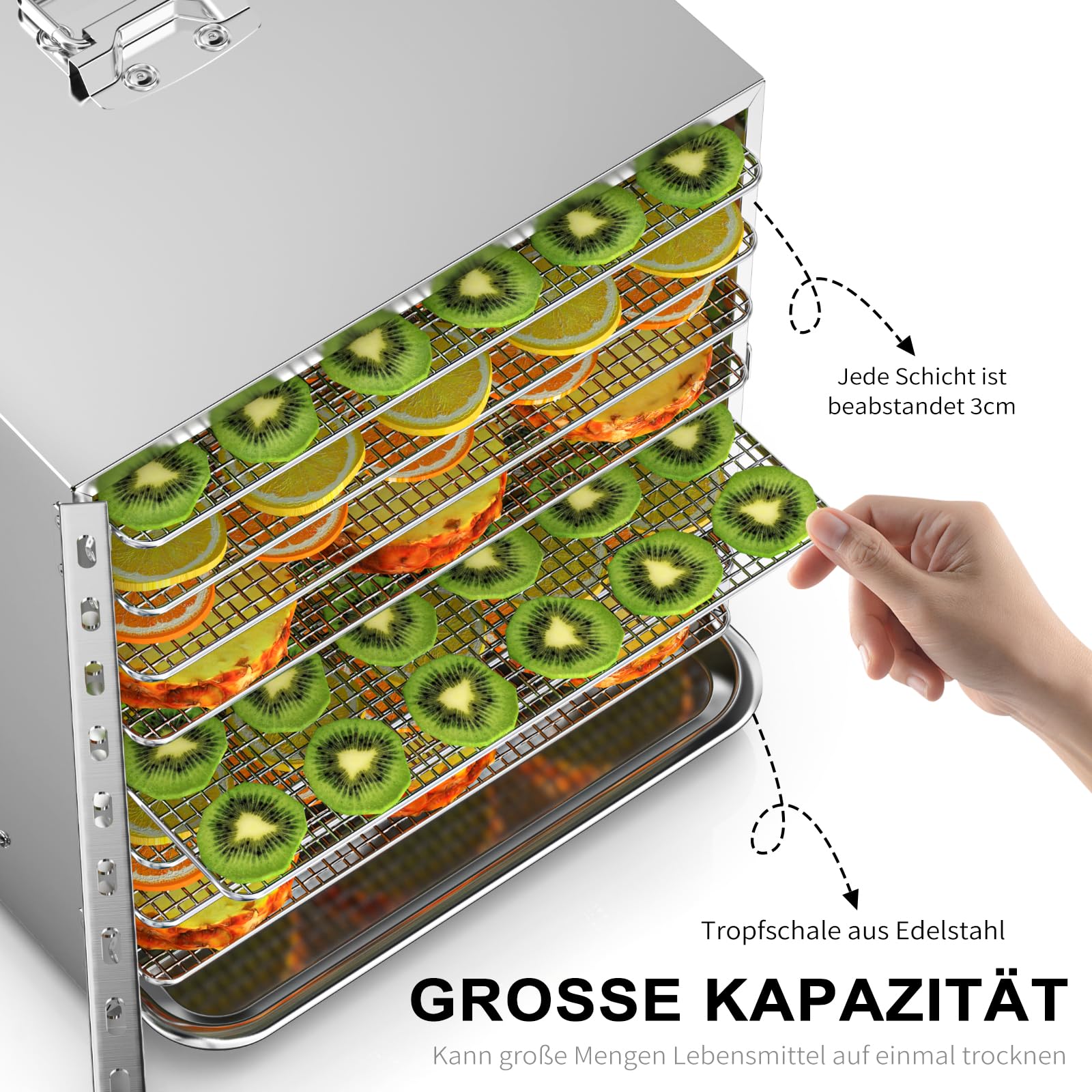 Lecon Dehydrator Stainless Steel Dehydrator Food 30-90°C, 24-Hour Timer Dehydrator for Food, Meat, Fruit, Vegetable Dryer, Fruit Dryer, Dehydrator with Apron, Sealed Tank (8 Levels)